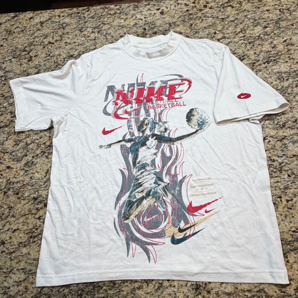 Nike Basketball Graphic T-Shirt Mens Large Loose Fit Off White Move To Zero ws